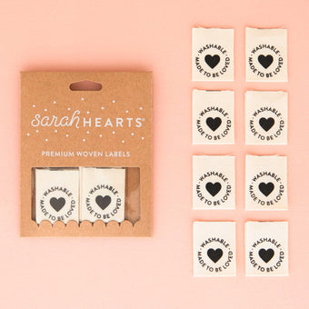 Sarah Hearts - Woven Sew-In Labels - Washable Heart Organic Cotton (pack of 8)