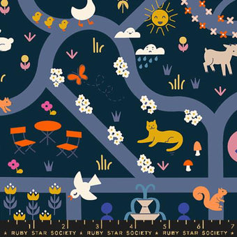 Ruby Star Society - Woodland Park Collection - Garden Map in Teal Navy - Quilting Cotton Fabric