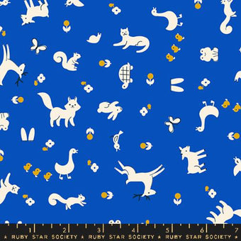 Ruby Star Society - Woodland Park Collection - Menagerie in Blue Ribbon - Quilting Cotton Fabric