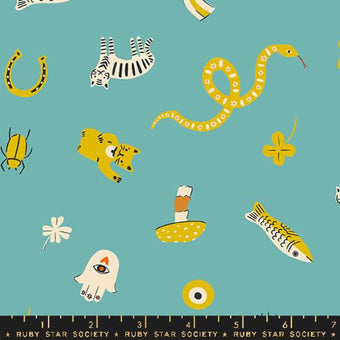Ruby Star Society - Ooh Lucky Lucky Collection - Good Luck in Turquoise - Quilting cotton Fabric