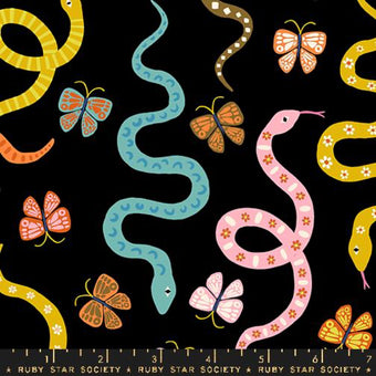 Ruby Star Society - Ooh Lucky Lucky Collection - Garden Snake in Black - Quilting Cotton Fabric
