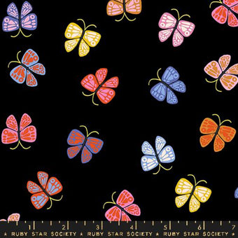 Ruby Star Society - Ooh Lucky Lucky Collection - Butterfly in Black - Quilting Cotton Fabric