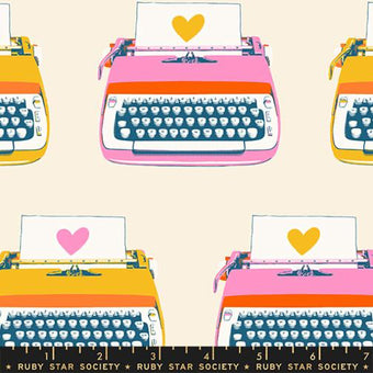 Ruby Star Society - Best Day Ever Collection - Typewriters in Natural - quilting cotton sewing fabric
