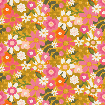 Figo Fabrics - Joyful June Collection by Sarah Hearts - Floral in Ochre - Quilting Cotton Fabric