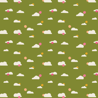 Figo Fabrics - Joyful June Collection by Sarah Hearts - Clouds in Green - Quilting Cotton Fabric