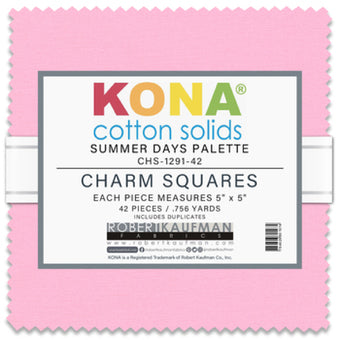 Robert Kaufman - Kona Cotton Summer Days Palette 42 piece 5" x 5" Square Charm Pack - Quilting Cotton Fabric