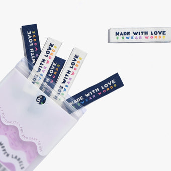 Kylie and the Machine (KATM) - Woven Sew-In Labels - Made With Love And Swear Words (pack of 6)