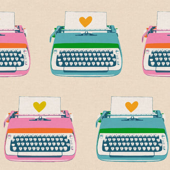 Ruby Star Society - Best Day Ever Collection - Typewriters CANVAS in Natural - cotton linen blend sewing fabric