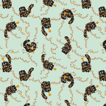 Cotton + Steel - 'Twas the Night Before Catmas Collection - Catmas Tangle in Soft Mint Metallic - Quilting Cotton Fabric