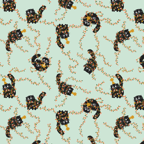 Cotton + Steel - 'Twas the Night Before Catmas Collection - Catmas Tangle in Soft Mint Metallic - Quilting Cotton Fabric