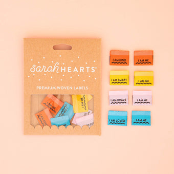 Sarah Hearts - Woven Sew-In Labels - Affirmations Multipack (pack of 8)