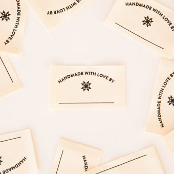 Sarah Hearts - Woven Sew-In Labels - "Handmade with Love" Organic Cotton Write-In Labels (pack of 4)