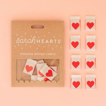 Sarah Hearts - Woven Sew-In Labels - Red Heart (pack of 8)
