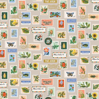 Botanical Postage Stamps in Khaki Metallic