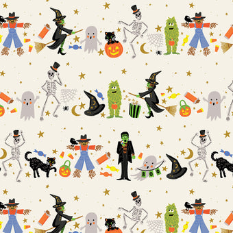 Rifle Paper Co. - Halloween Collection - Halloween Parade in Cream Metallic - quilting cotton sewing fabric