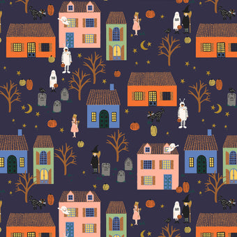 Rifle Paper Co. - Halloween II Collection - Halloween Night in Indigo Metallic - Quilting Cotton Fabric