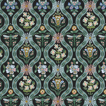 Rifle Paper Co. - English Rose Collection - Posie in Black Metallic - Quilting Cotton Fabric