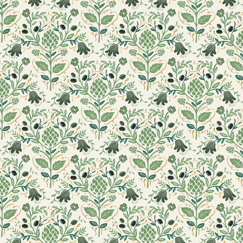Rifle Paper Co. - Dahlia Collection - Artichoke in Cream Metallic - Quilting cotton Fabric