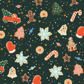 Rifle Paper Co. - Holiday Classics Collection - Christmas Cookies in Evergreen Metallic - quilting cotton sewing fabric
