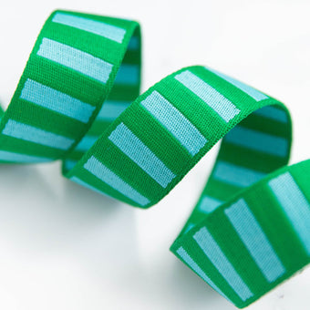 Bold Stripe Webbing 1.5" in Billiard / Turquoise - By the Yard