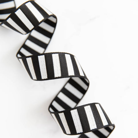 Bold Stripe Webbing 1.5" in Black / White - By the Yard