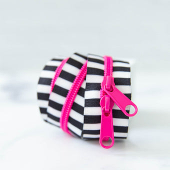 Zipper (30" length / size #5) in Black & White Stripe with Pink Zipper