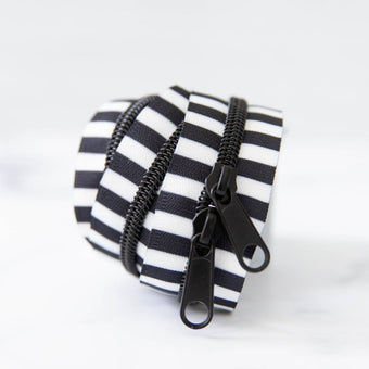 Zipper (30" length / size #5) in Black & White Stripe with Black Zipper