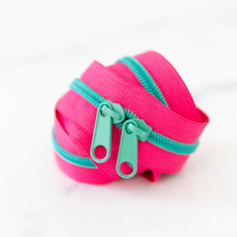 Zipper (30" length / size #5) in Strawberry - two color pink turquoise zipper by stitch supply co