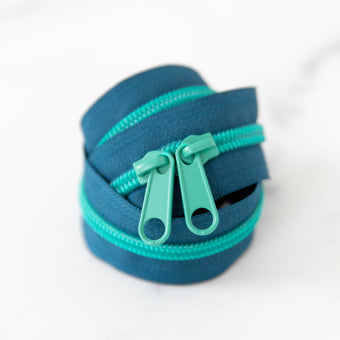 Zipper (30" length / size #5) in Tealtastic - two color zipper by stitch supply co