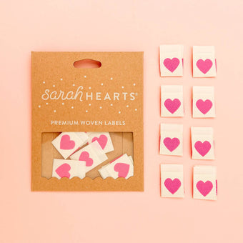 Sarah Hearts - Woven Sew-In Labels - Pink Heart (pack of 8)