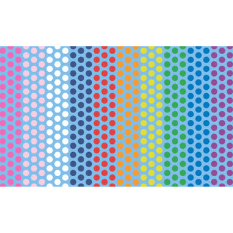 blue cotton fabric with rainbow stripe polka dots