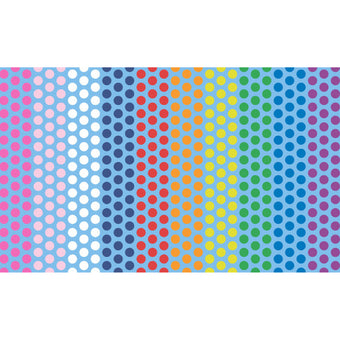 blue cotton fabric with rainbow stripe polka dots