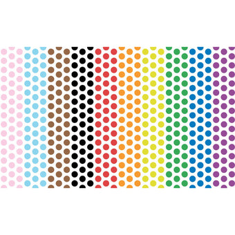 white cotton fabric with rainbow stripe polka dots