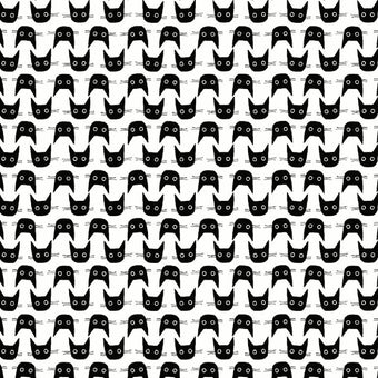 white cotton fabric with stripes of black cat faces