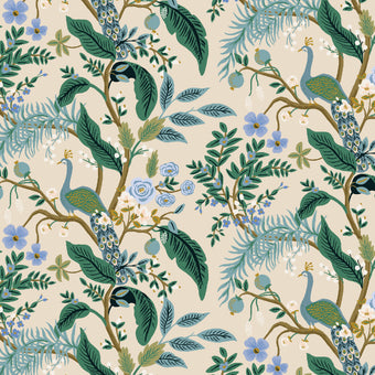 Rifle Paper Co. - Vintage Garden Collection - Peacock in Cream Metallic - Quilting Cotton Fabric