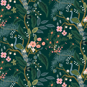Rifle Paper Co. - Vintage Garden Collection - Peacock in Hunter Metallic - Quilting Cotton Fabric