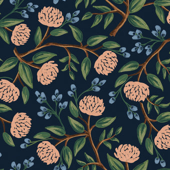 Rifle Paper Co. - Wildwood Collection - Peonies CANVAS in Blue - Cotton / Linen Blend