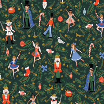 Rifle Paper Co. - Holiday Classics Collection - Nutcracker in Evergreen Metallic - Quilting Cotton Fabric