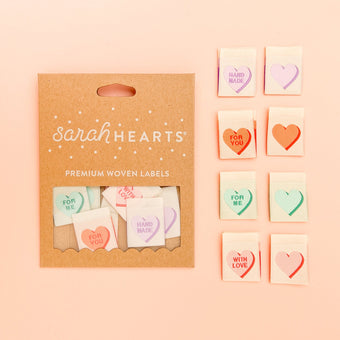 Sarah Hearts - Woven Sew-In Labels - Valentine's Day Candy Heart Multipack (pack of 8)