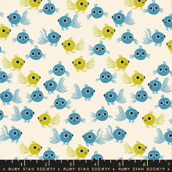 Ruby Star Society - Animal Animal Collection - Goldfish in Vintage Blue - Quilting Cotton Fabric