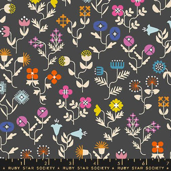 Ruby Star Society - Salutations Collection - Forget Me Not in Soft Black - Quilting Cotton Fabric