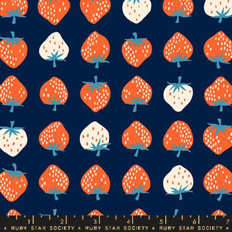 Ruby Star Society - Strawberry Collection - Strawberry in Navy - Quilting Cotton Fabric