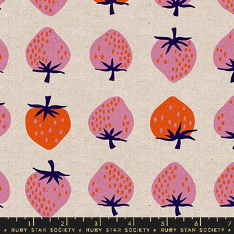 Ruby Star Society - Strawberry Collection - Strawberry CANVAS in Natural - Cotton Linen Canvas Blend Fabric