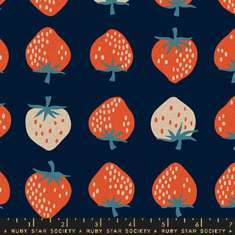 Ruby Star Society - Strawberry Collection - Strawberry CANVAS in Navy - Cotton Linen Blend Canvas Fabric