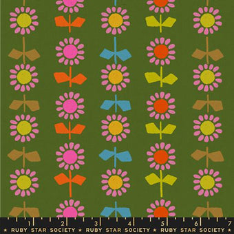Ruby Star Society - Catnap Collection - Daisy Stripe CANVAS in Sarah Green - cotton linen blend sewing fabric
