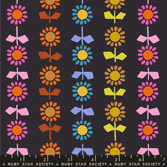 Ruby Star Society - Catnap Collection - Daisy Stripe CANVAS in Black - cotton linen blend sewing fabric