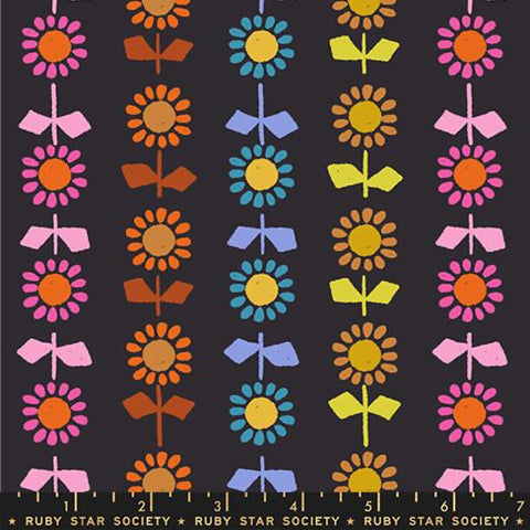 Ruby Star Society - Catnap Collection - Daisy Stripe CANVAS in Black - cotton linen blend sewing fabric