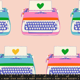 Ruby Star Society - Best Day Ever Collection - Typewriters in Vintage Pink - quilting cotton sewing fabric