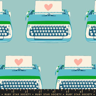 Ruby Star Society - Best Day Ever Collection - Typewriters in Turquoise - quilting cotton sewing fabric