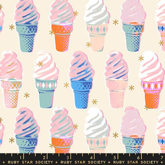 Ruby Star Society - Best Day Ever Collection - Ice Cream in Natural Metallic - quilting cotton sewing fabric